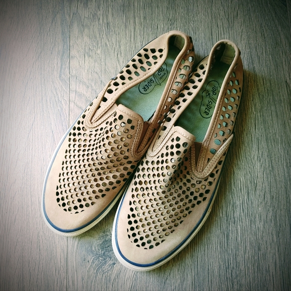 Sperry Top Sider Tan Leather Laser Perf Slip On Shoes Size 10 - Picture 2 of 11